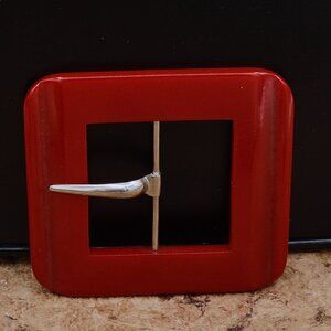 1950s Vintage Red Bakelite Square Belt Buckle Cherry Candy Apple Red